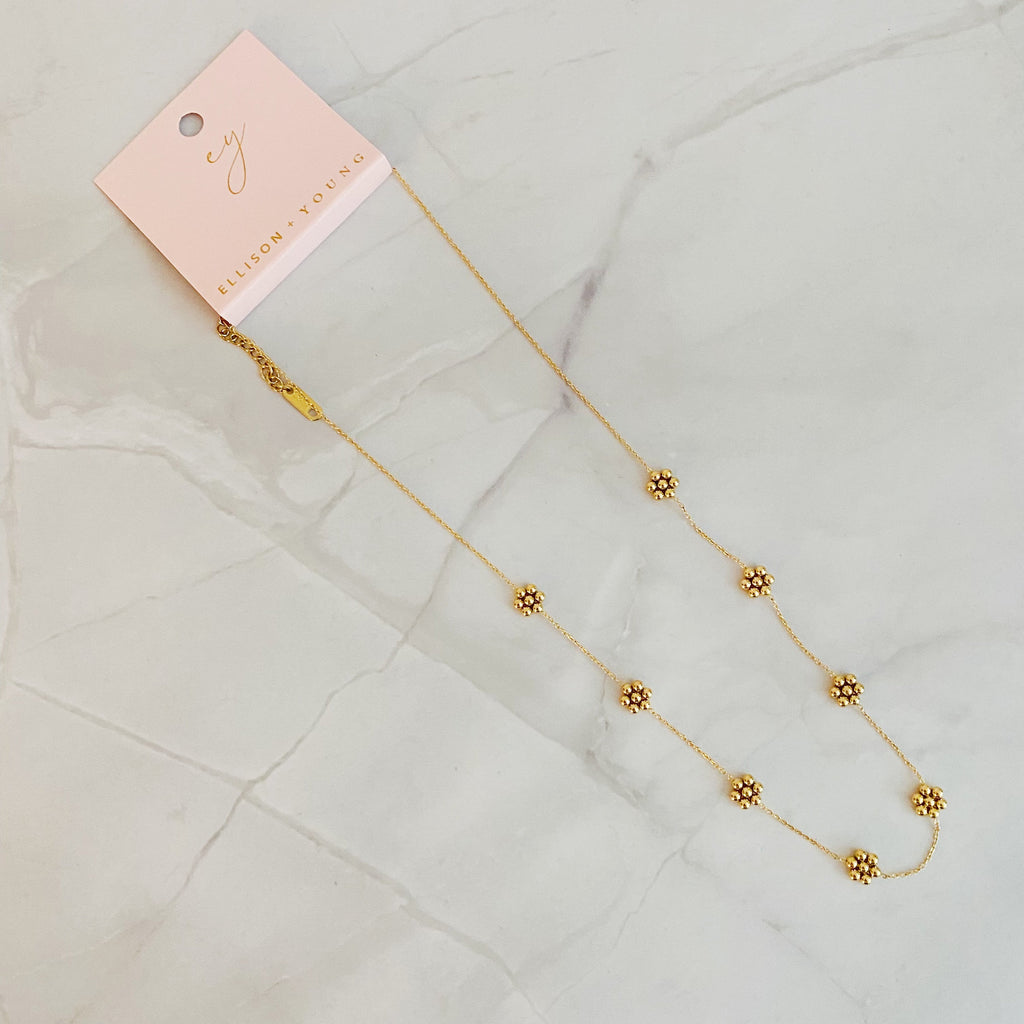 Dainty Golden Bead Flower Necklace - Waterproof Stainless Steel - Cart2u.ro