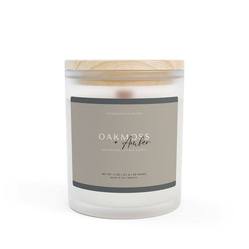 Oakmoss & Amber Scented Candle, 11oz Frosted Glass || Zodiac Decor, - Cart2u.ro