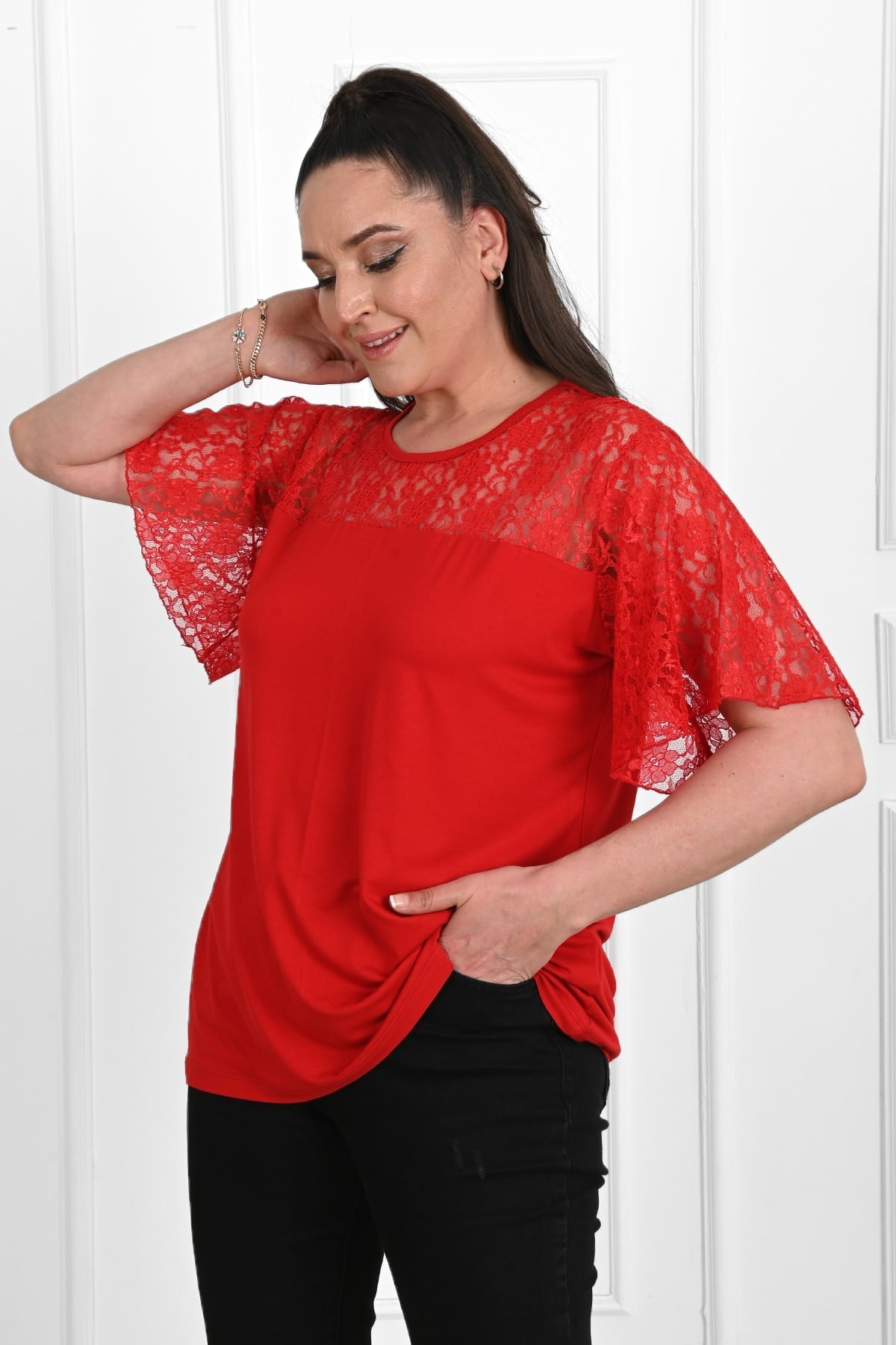 Tricou dama marimi mari cu dantela 1428-23 BIGsize