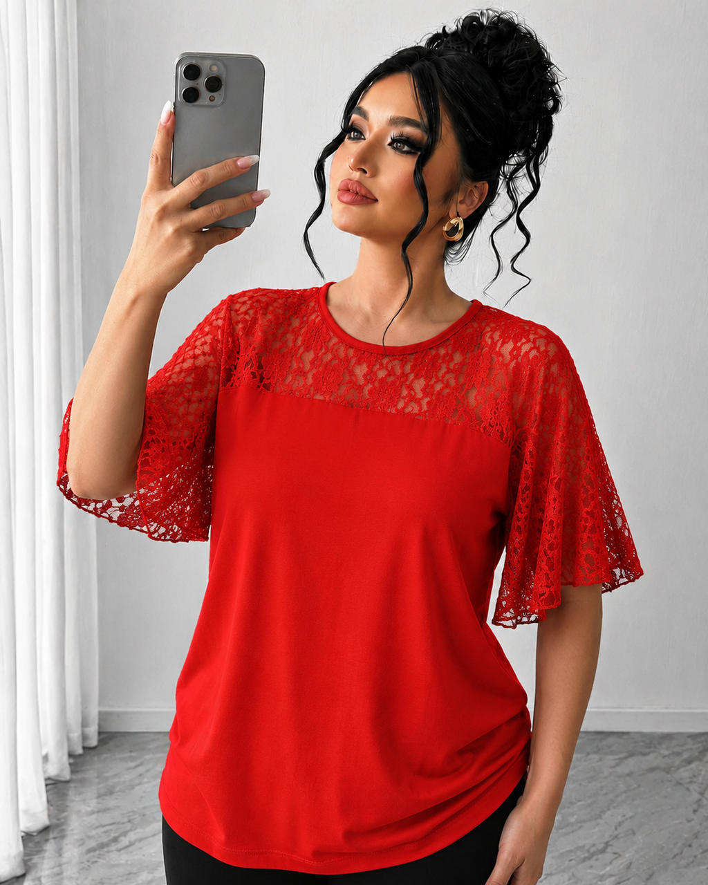 Tricou dama marimi mari cu dantela 1428-23 BIGsize