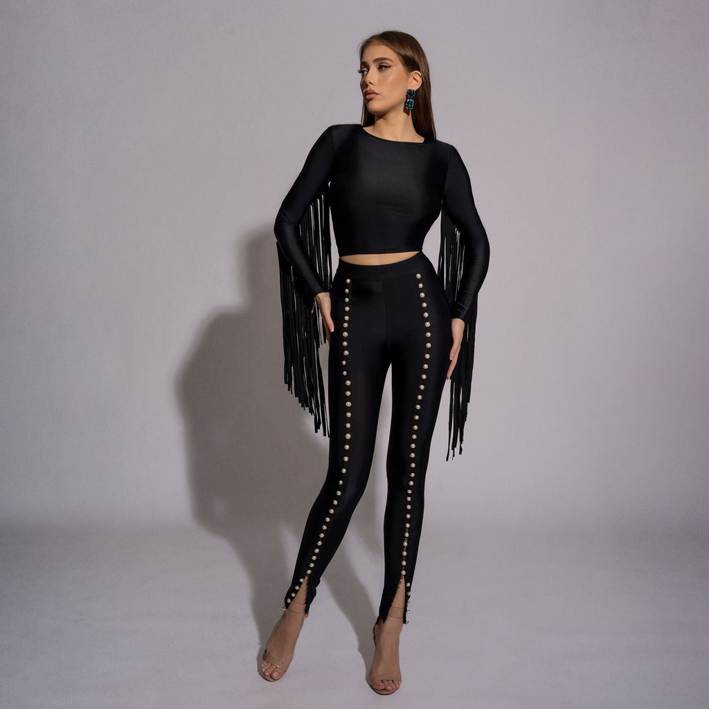 Bluza dama neagra modelatoare cu spate gol si franjuri Carolina D