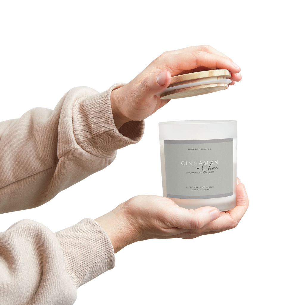 Cinnamon & Chai Soy Wax Candle, Frosted Glass Candle, Aromatherapy,