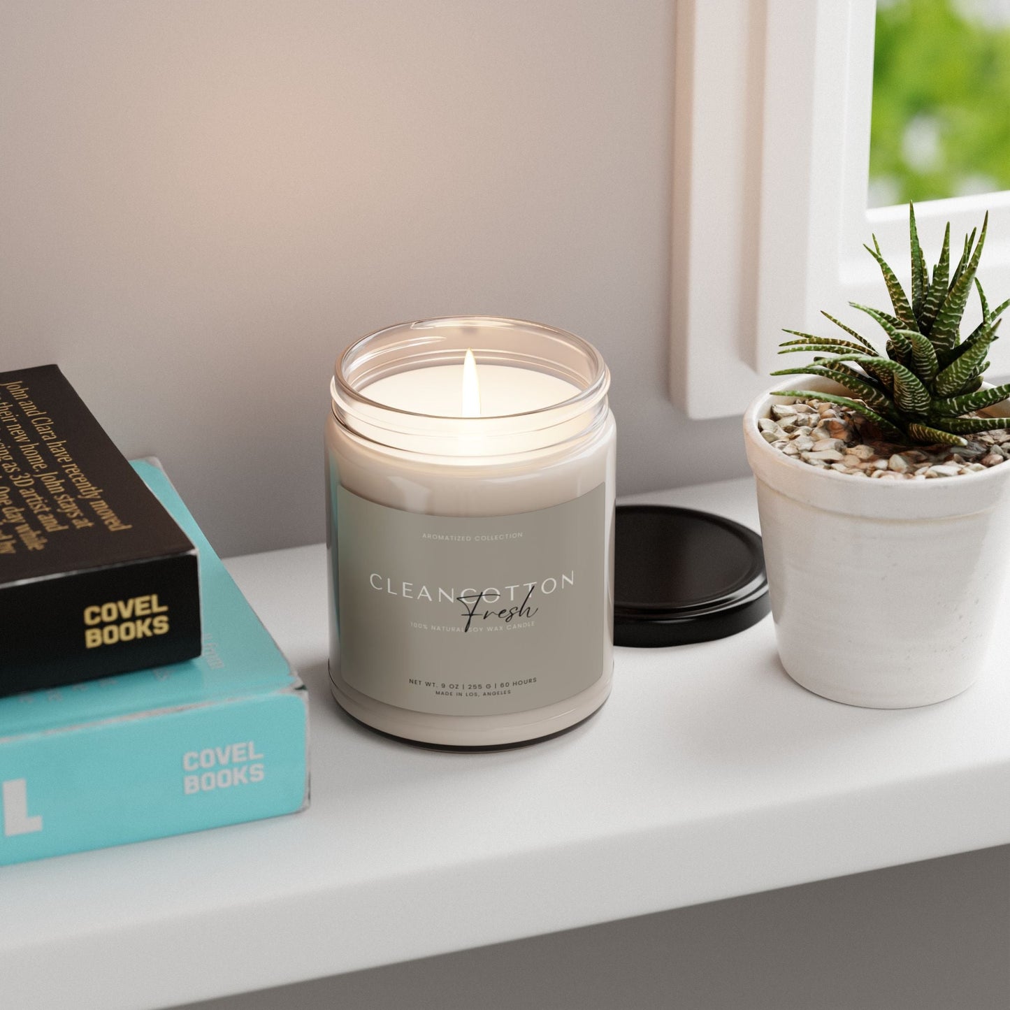 Clean Cotton Scented Soy Candle, Relaxing Home Decor, Natural