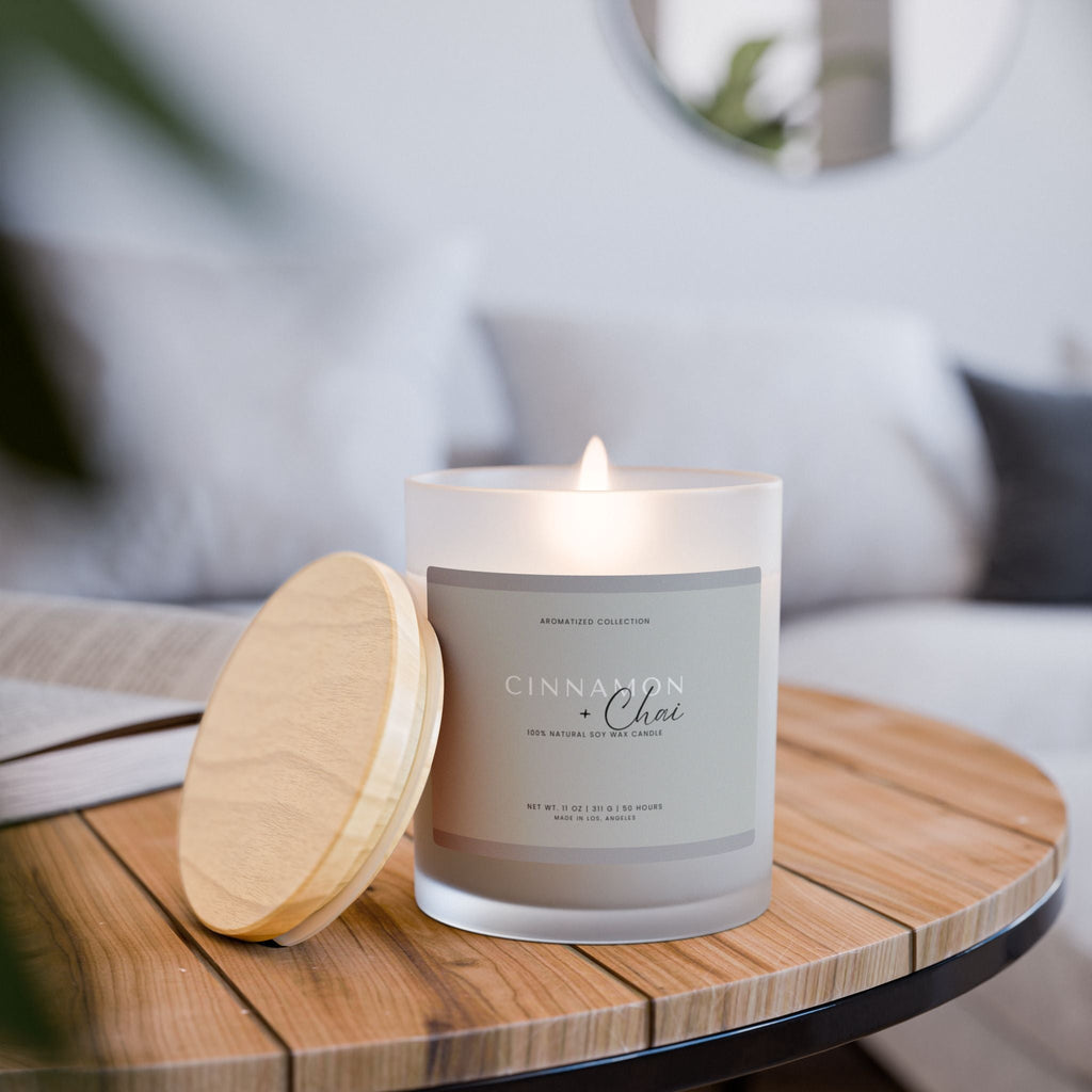 Cinnamon & Chai Soy Wax Candle, Frosted Glass Candle, Aromatherapy,