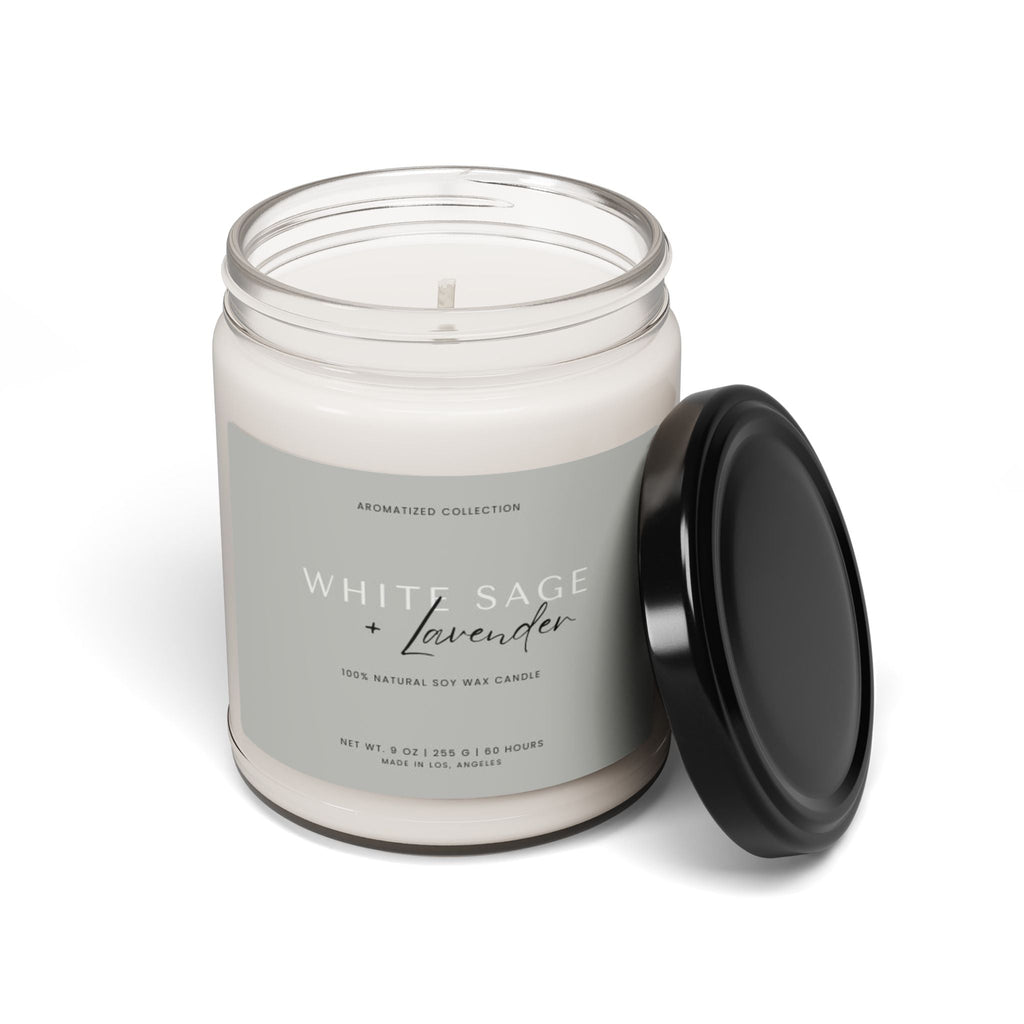 Relaxing White Sage & Lavender Soy Candle - Eco-Friendly Aromatherapy,