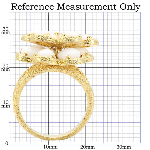 1W045 - Gold Brass Ring with Synthetic Synthetic Glass in White Turquoise Tiger