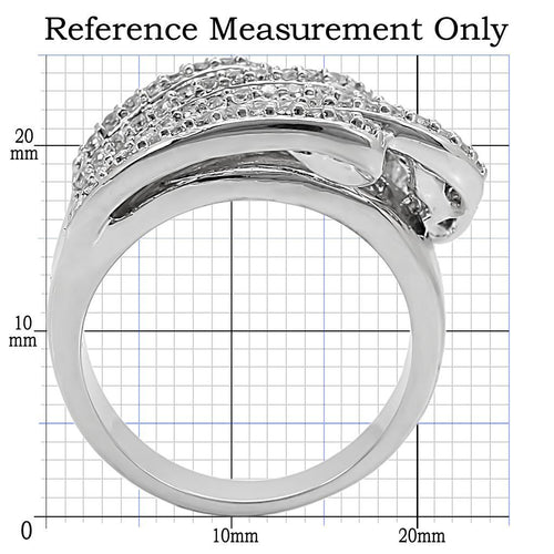 1W018 - Rhodium Brass Ring with AAA Grade CZ  in Clear Turquoise Tiger