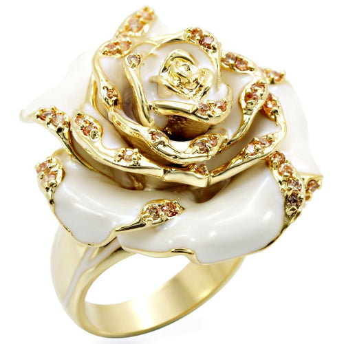 1W040 - Gold Brass Ring with AAA Grade CZ  in Champagne Turquoise Tiger