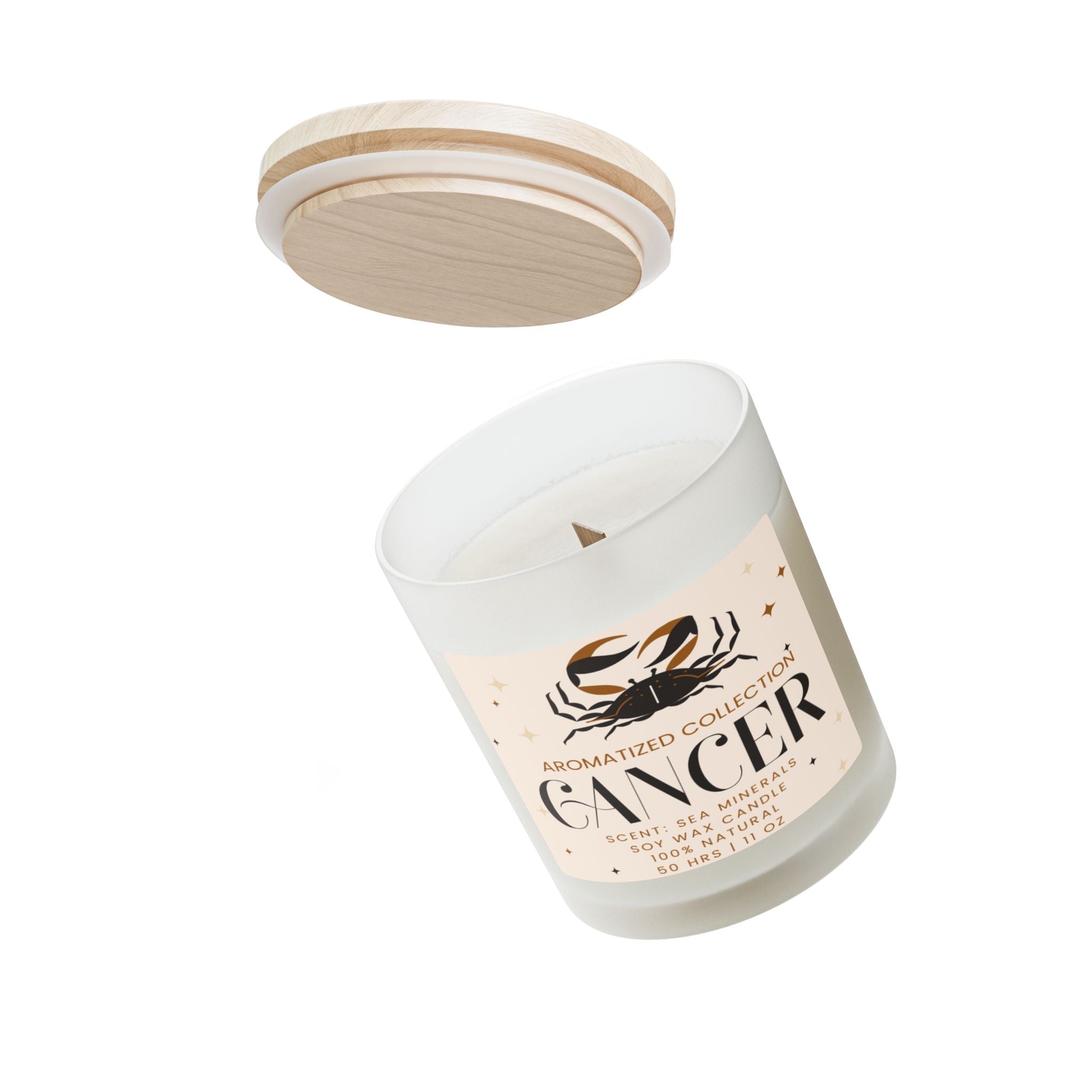 Cancer Sea Minerals Zodiac Candle - 11oz Frosted Glass Aromatherapy - Cart2u.ro