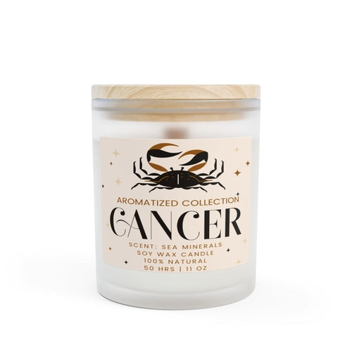 Cancer Sea Minerals Zodiac Candle - 11oz Frosted Glass Aromatherapy - Cart2u.ro