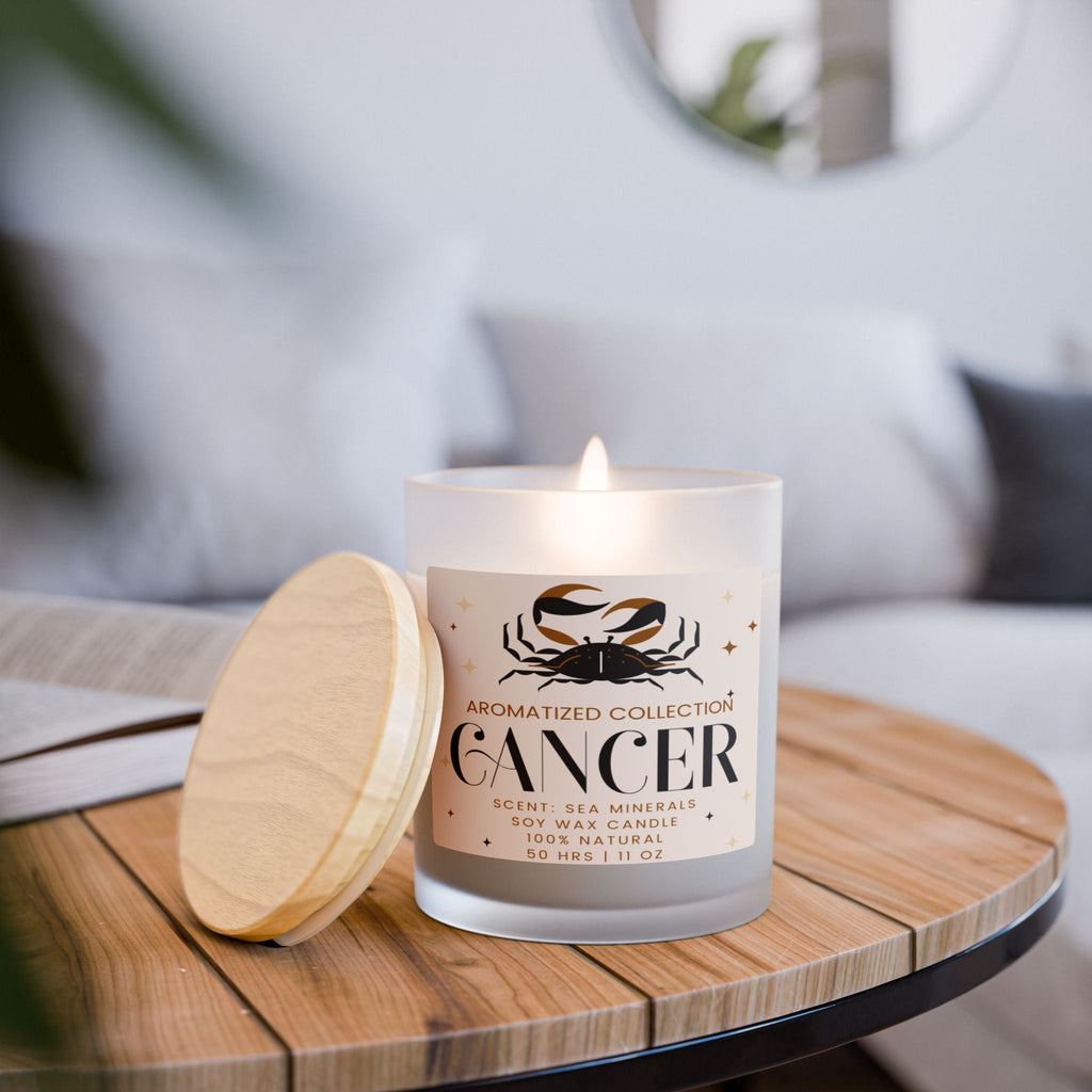 Cancer Sea Minerals Zodiac Candle - 11oz Frosted Glass Aromatherapy - Cart2u.ro