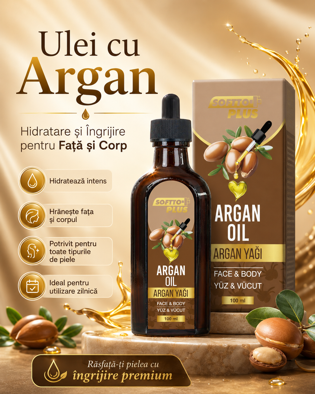 Ulei cu Argan - Hidratare Intensă pentru Față și Corp CRABLAND