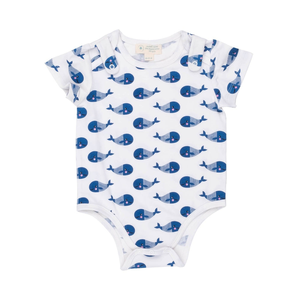 Smart Short Sleeve Baby Bodysuit + Bib - Blue Whale - Cart2u.ro
