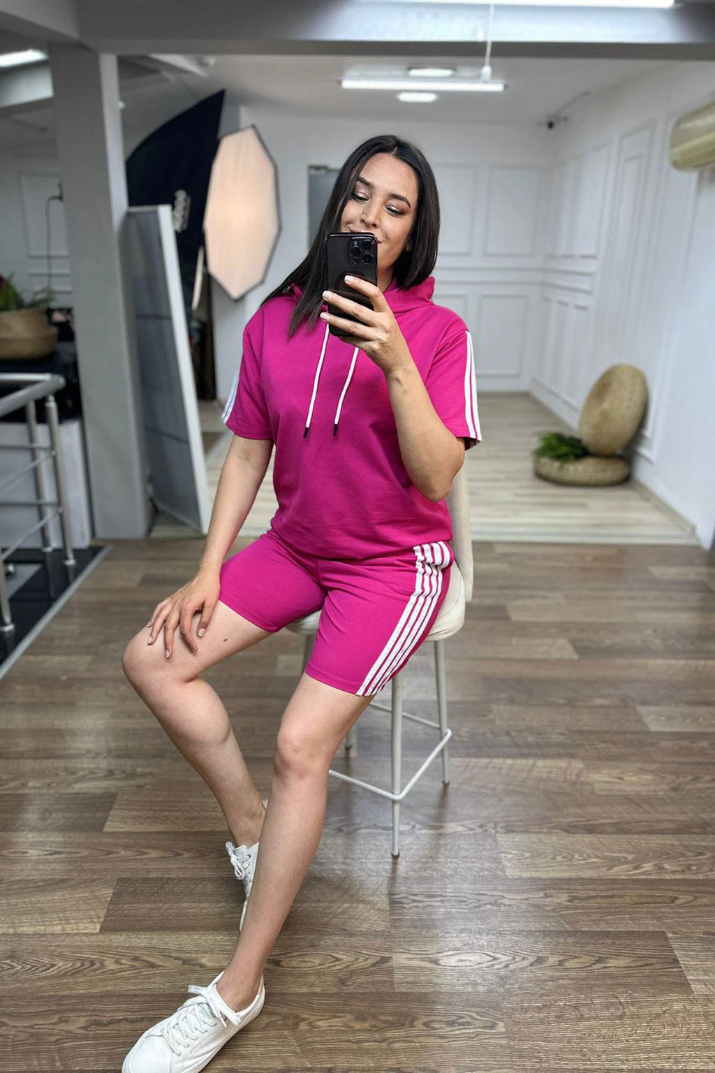 Trening dama marimi mari cu dungi si pantaloni scurti 3768-23 BIGsize
