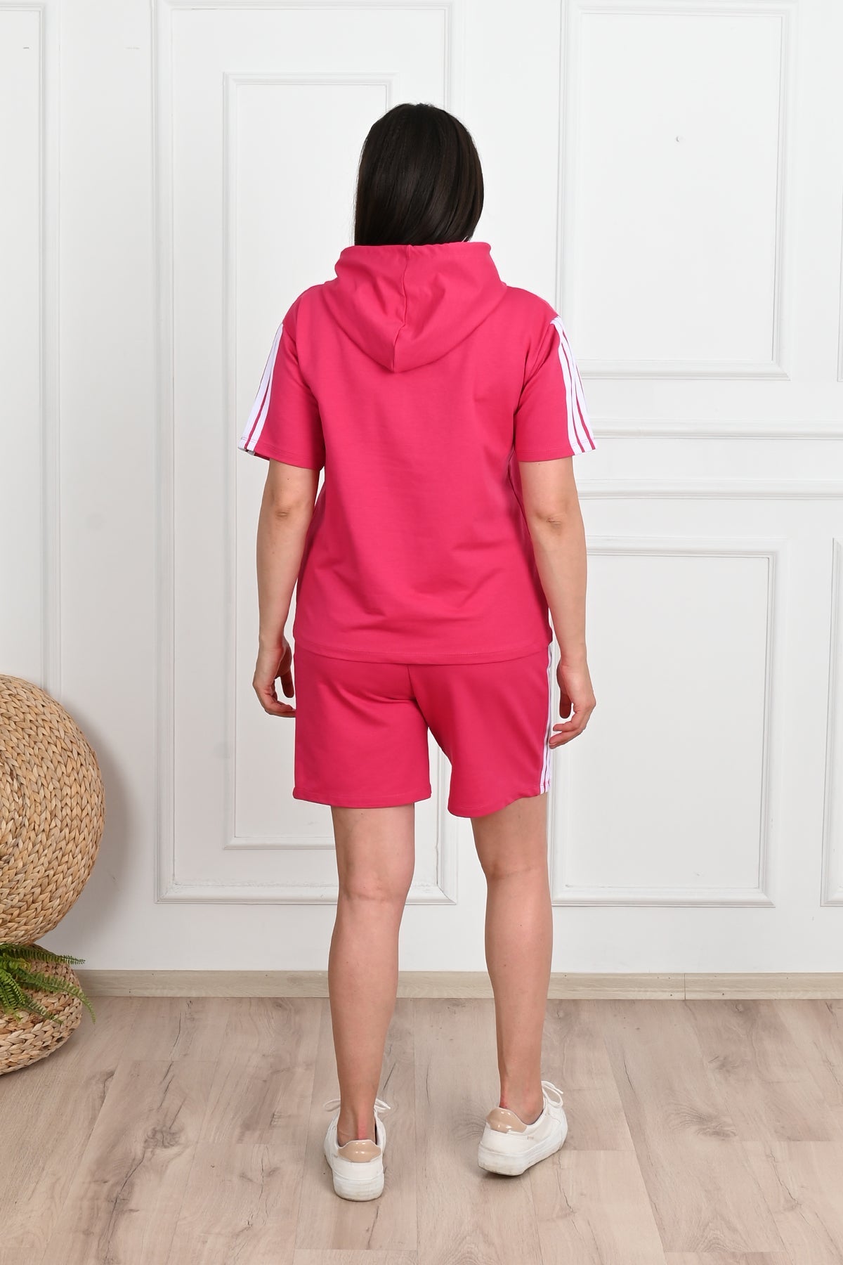 Trening dama marimi mari cu dungi si pantaloni scurti 3768-23 BIGsize
