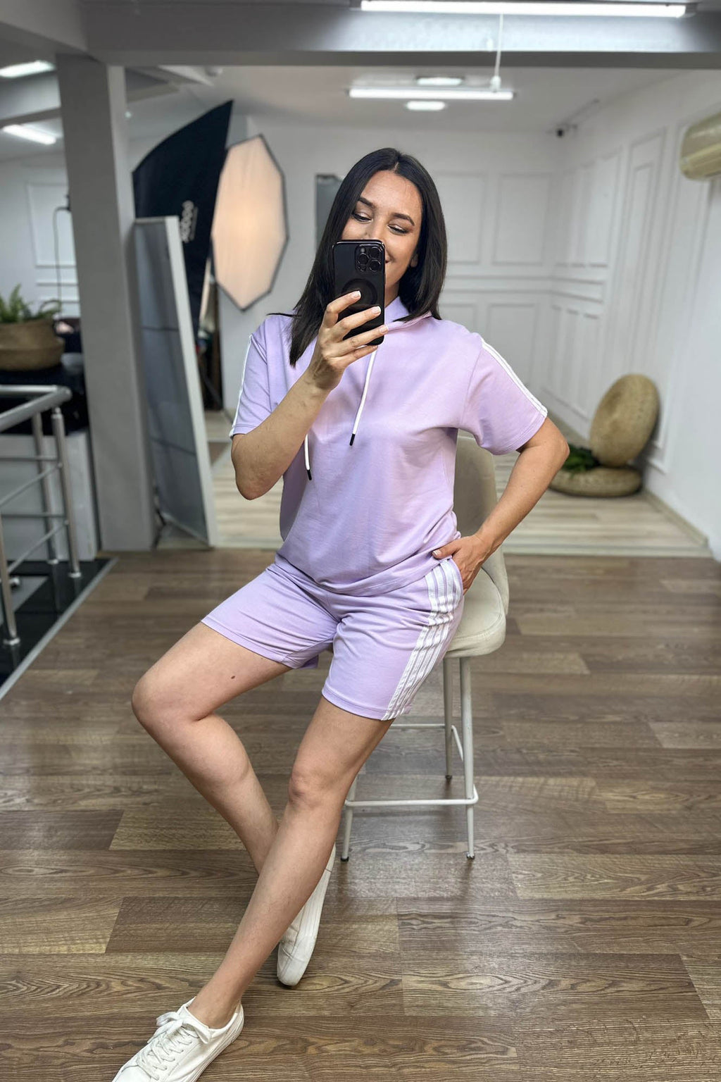 Trening dama marimi mari cu dungi si pantaloni scurti 3768-23 BIGsize