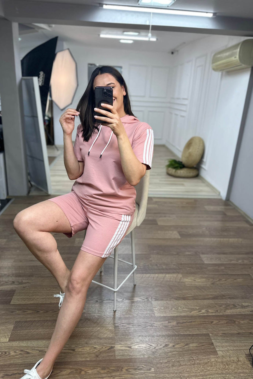 Trening dama marimi mari cu dungi si pantaloni scurti 3768-23 BIGsize