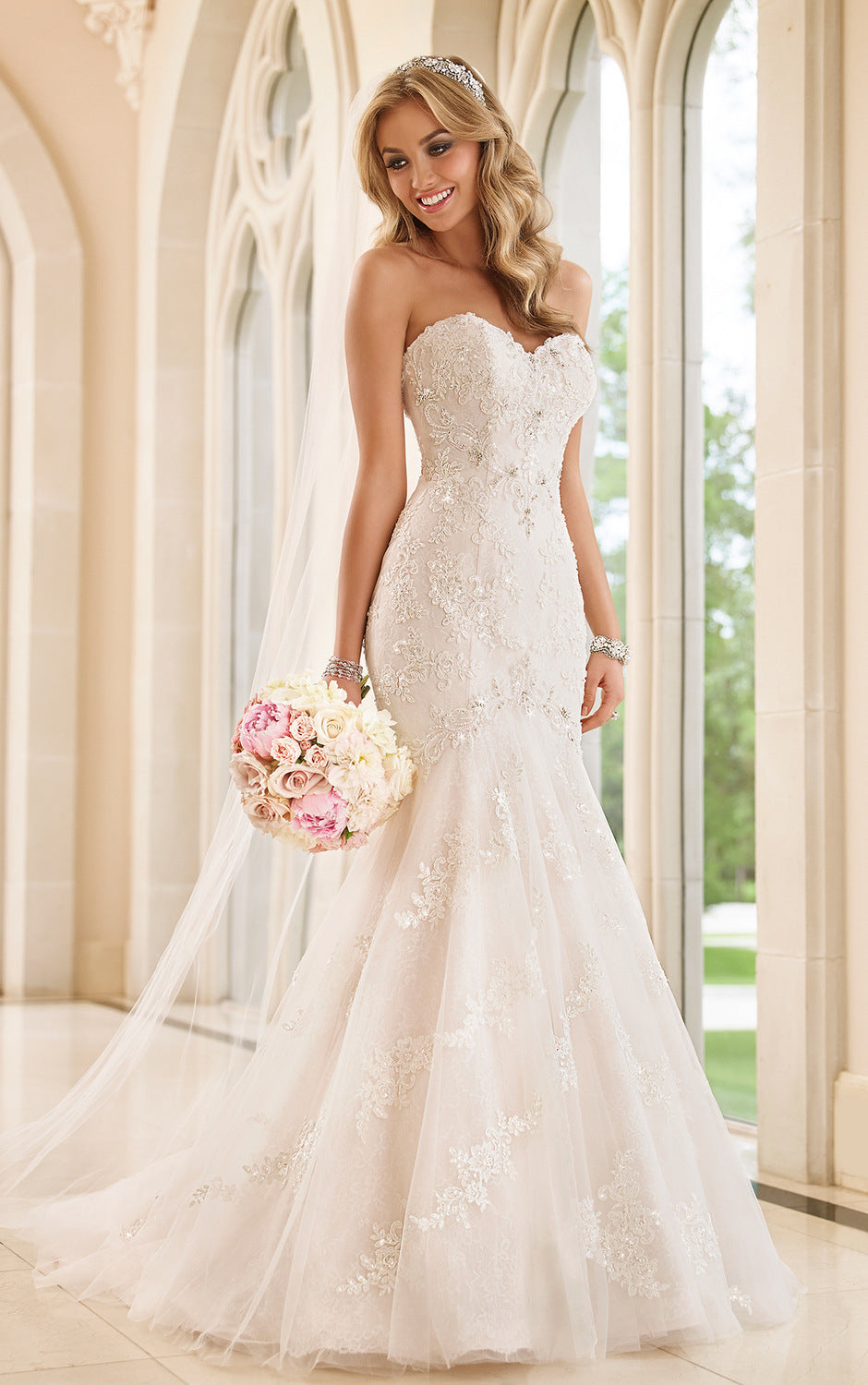 Trailing wedding dress tube top lace wedding dress - Cart2u.ro