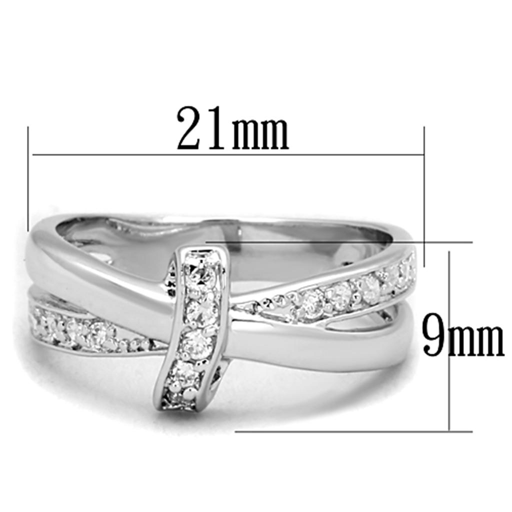 3W819 - Inel din alamă placat cu rodiu cu zirconiu cubic de grad AAA, incolor