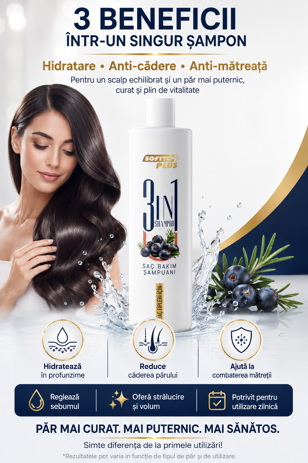 Șampon 3în1 Hidratant, Anti-Cădere & Anti-Mătreață CRABLAND