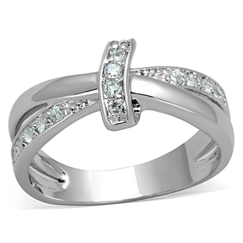 3W819 - Inel din alamă placat cu rodiu cu zirconiu cubic de grad AAA, incolor