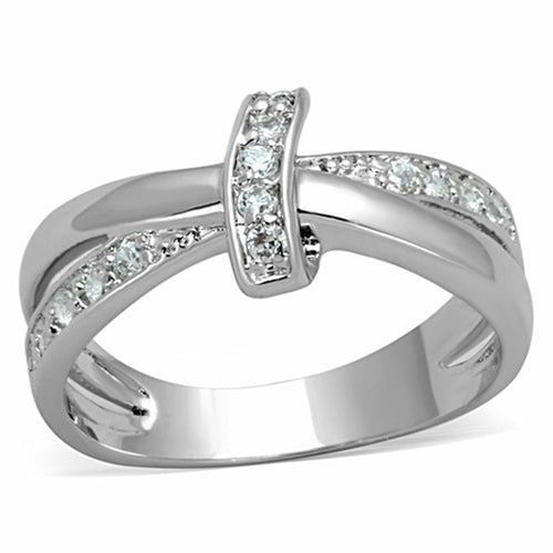 3W819 - Inel din alamă placat cu rodiu cu zirconiu cubic de grad AAA, incolor