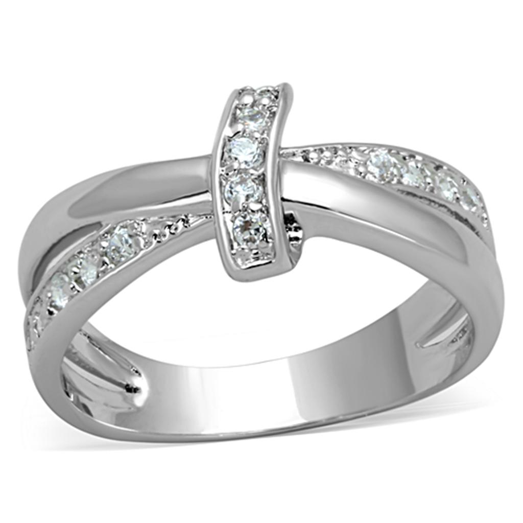 3W819 - Inel din alamă placat cu rodiu cu zirconiu cubic de grad AAA, incolor