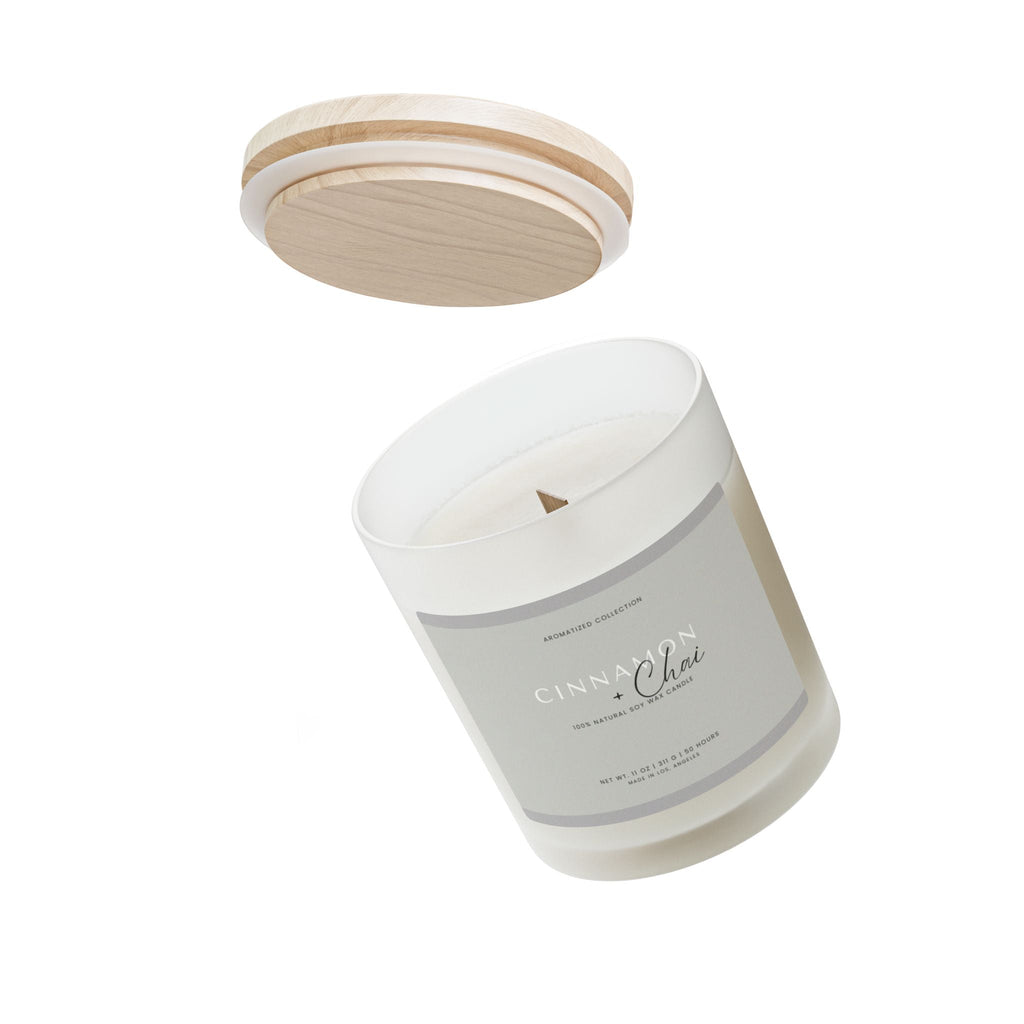 Cinnamon & Chai Soy Wax Candle, Frosted Glass Candle, Aromatherapy,