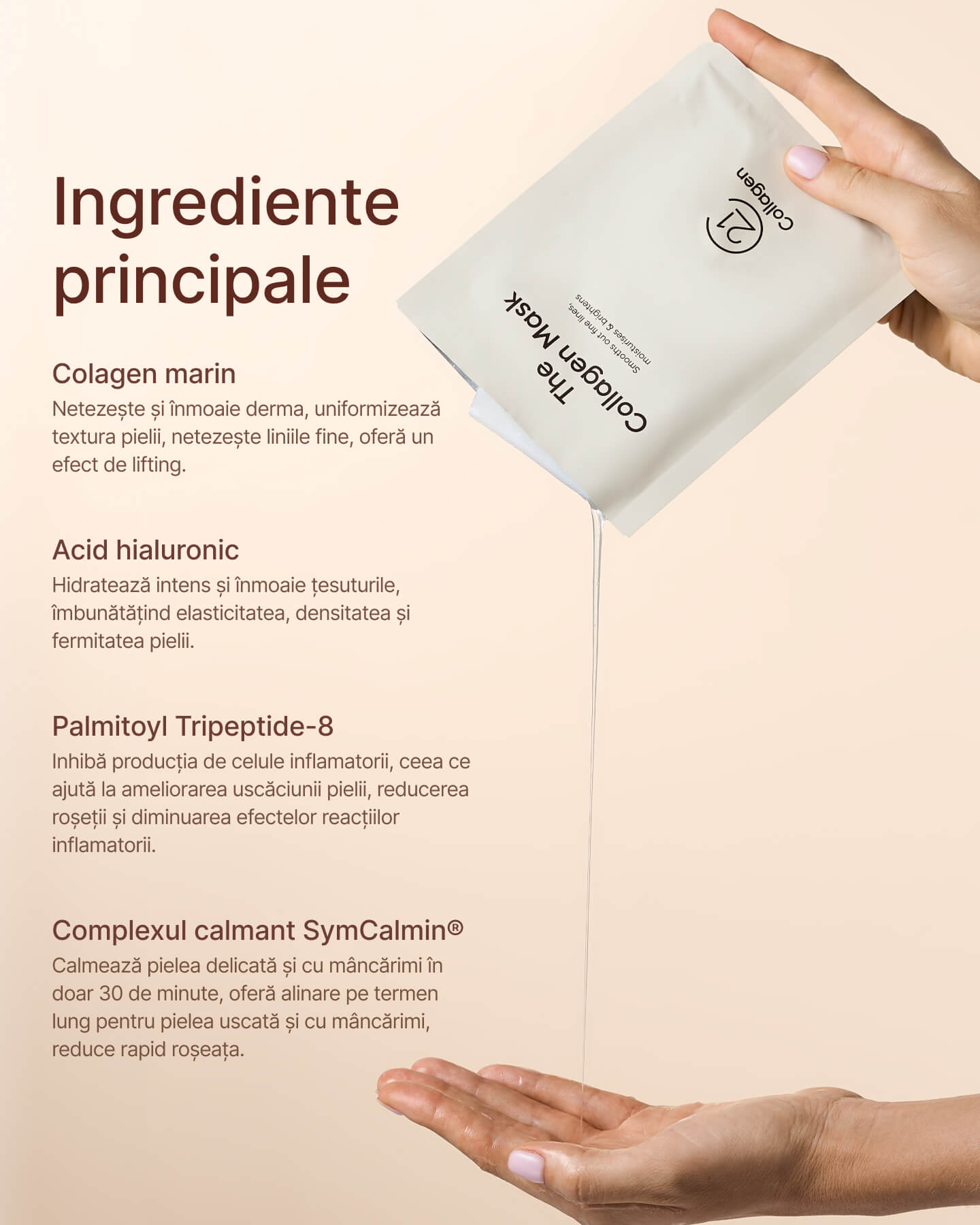 Mască de față hidratantă cu colagen 21collagen.RO