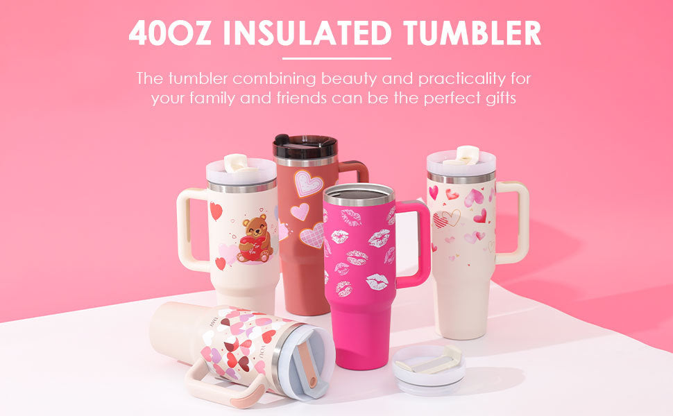 40 Oz Tumbler With Handle Straw Insulated, Stainless Steel Spill Proof - Cart2u.ro