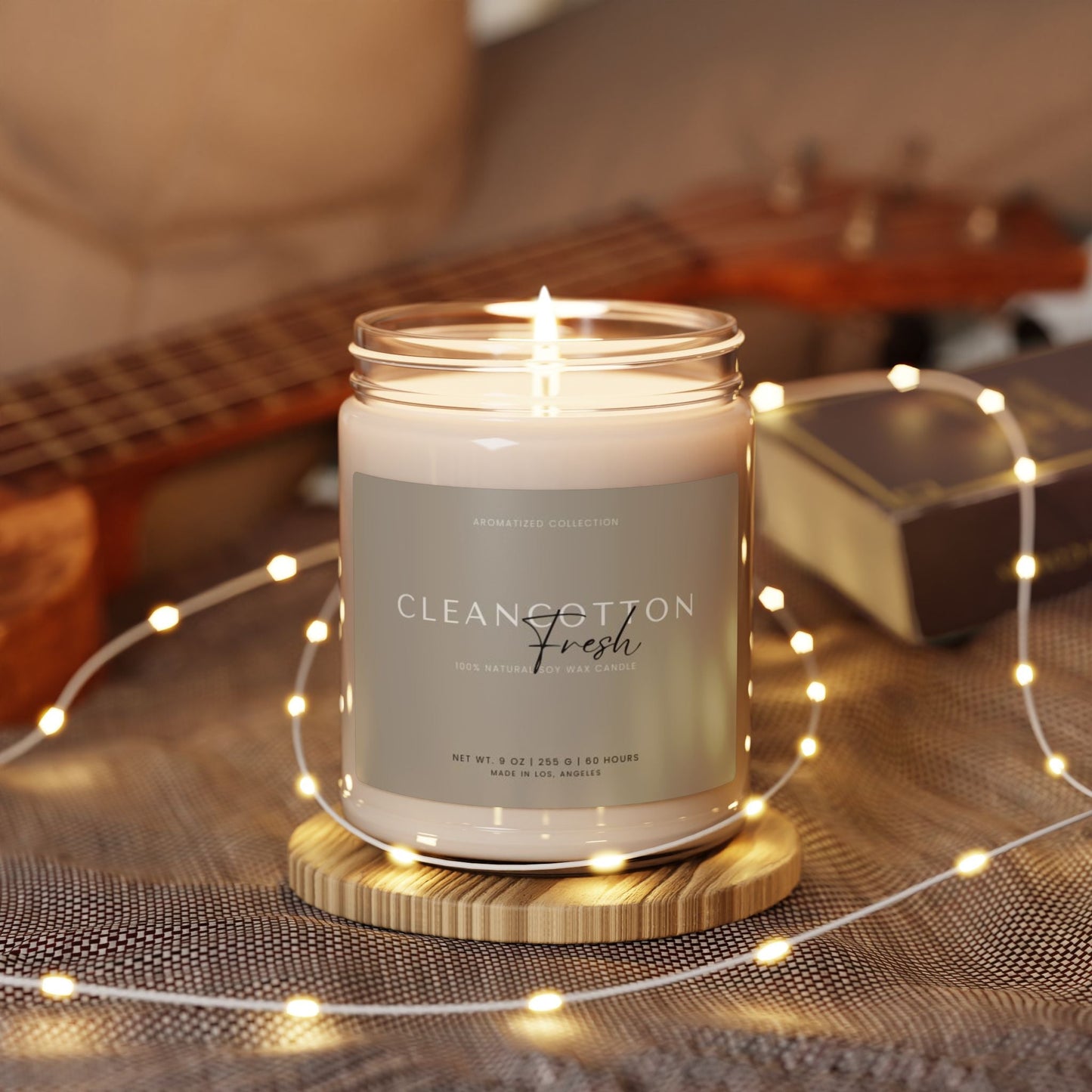 Clean Cotton Scented Soy Candle, Relaxing Home Decor, Natural