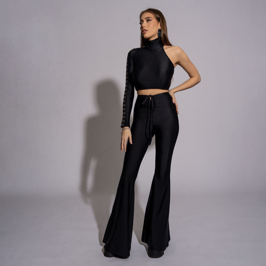 Pantaloni modelatori negri evazati Liquid Carolina D
