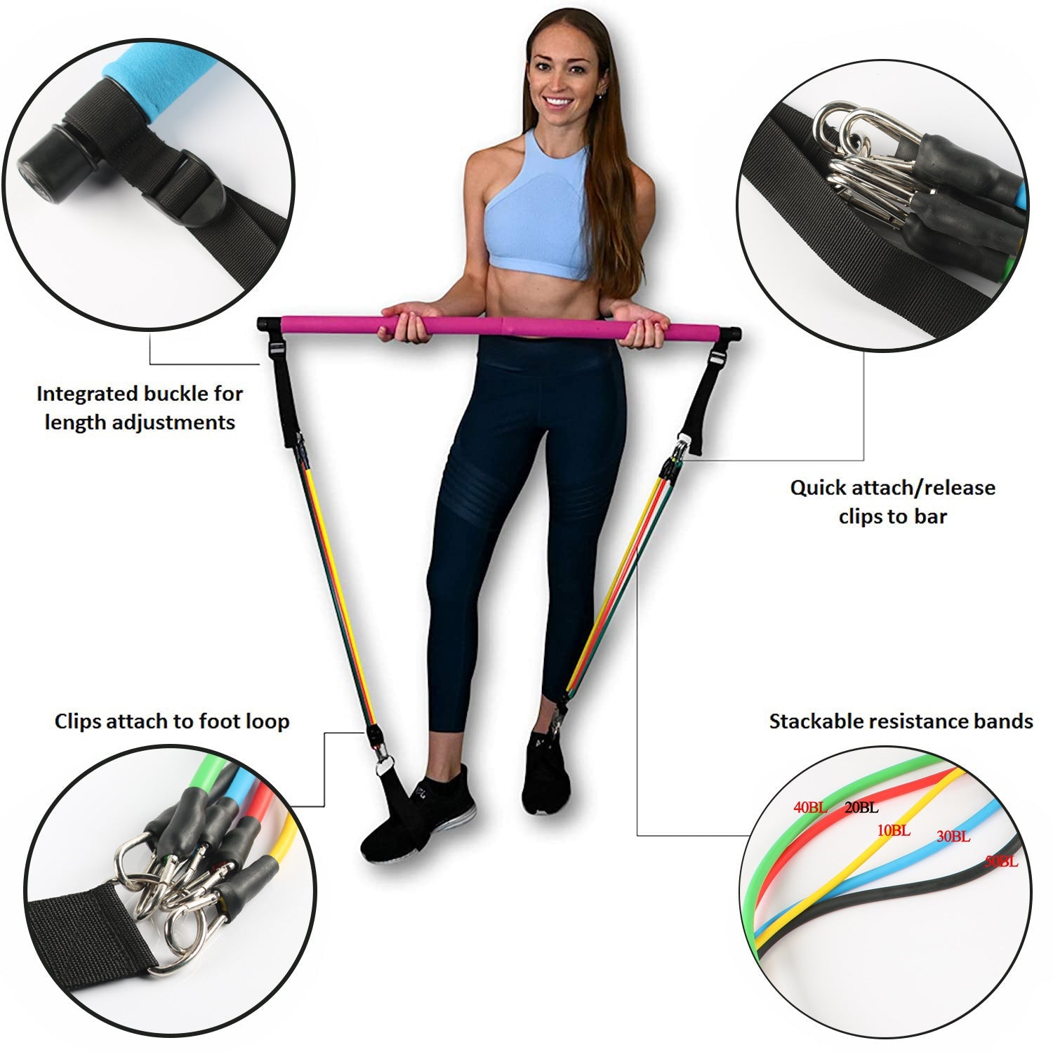 Fitness Yoga Pilates Bar Portable Gym Accessories Sport Elastic - Cart2u.ro