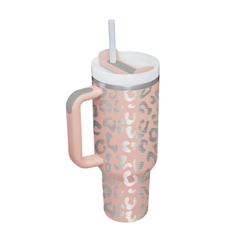 40 Oz Tumbler With Handle Straw Insulated, Stainless Steel Spill Proof - Cart2u.ro