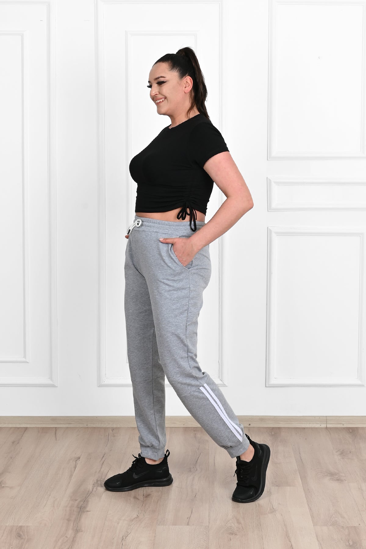 Pantalon dama marimi mari de trening cu dungi 9046 BIGsize