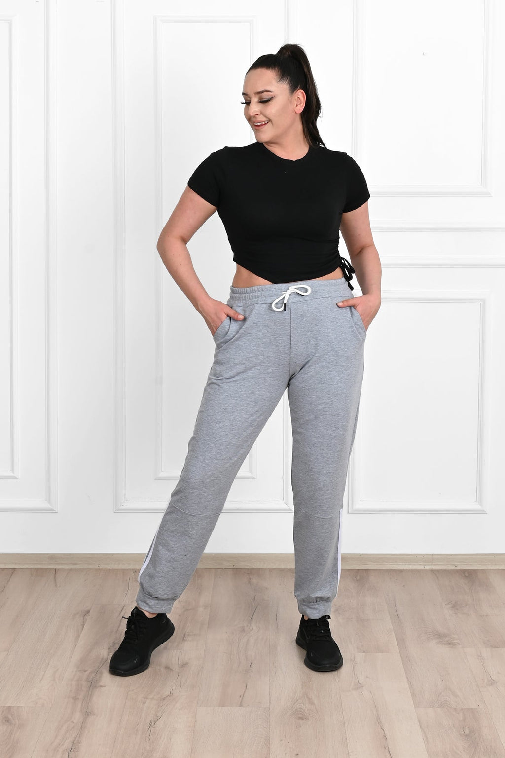 Pantalon dama marimi mari de trening cu dungi 9046 BIGsize