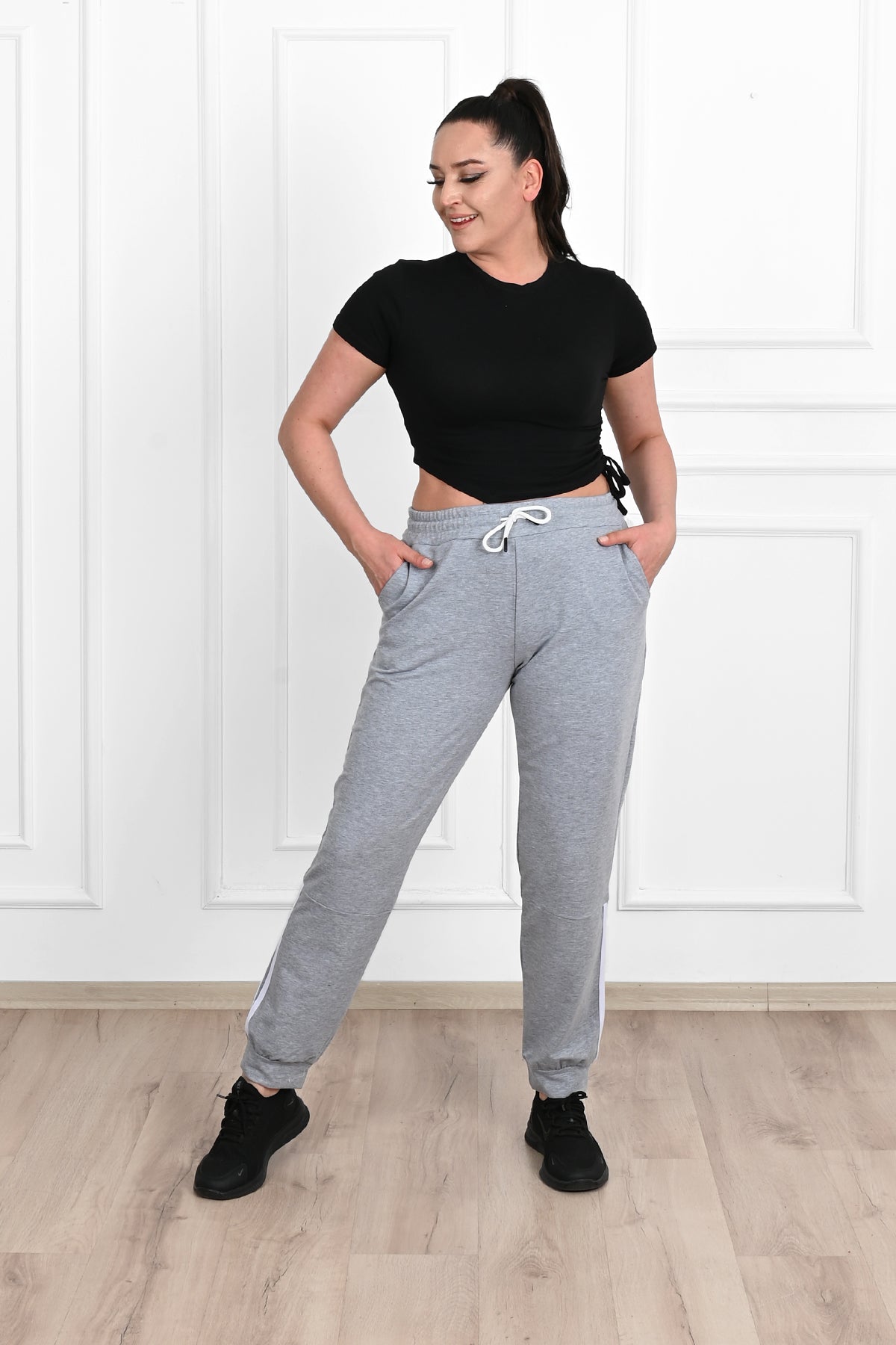 Pantalon dama marimi mari de trening cu dungi 9046 BIGsize