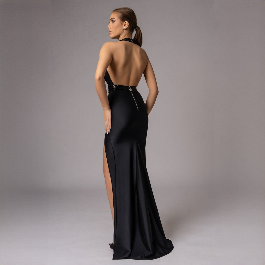 Rochie neagra lunga cu spate gol Paris Carolina D