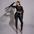 Bluza dama neagra modelatoare cu spate gol si franjuri Carolina D