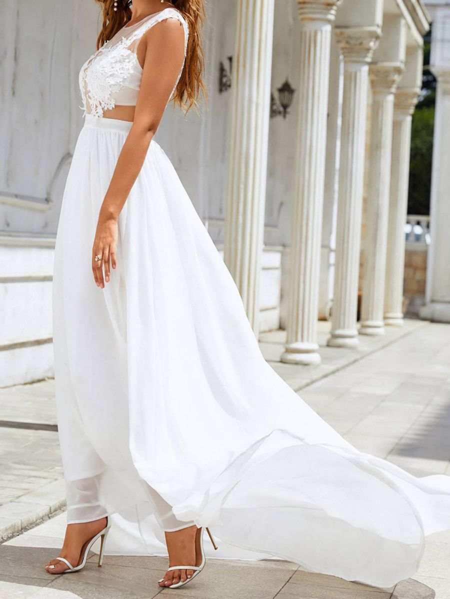 Chiffon Lace Trailing Wedding Large Swing Dress - Cart2u.ro