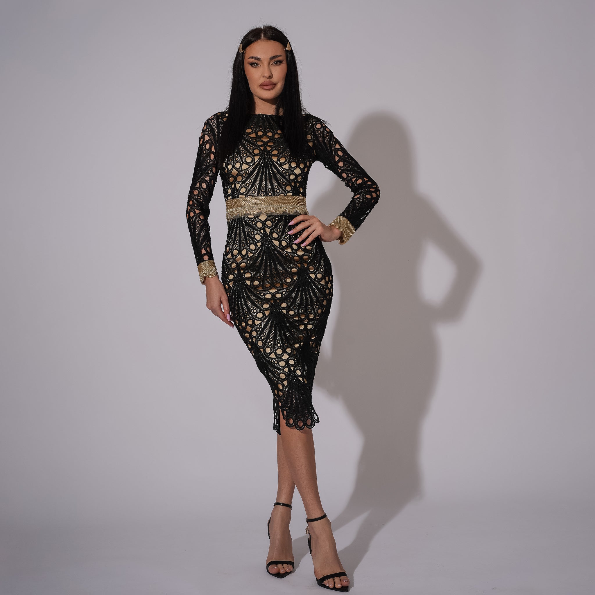 Rochie din dantela neagra tip broderie Chanttal Carolina D