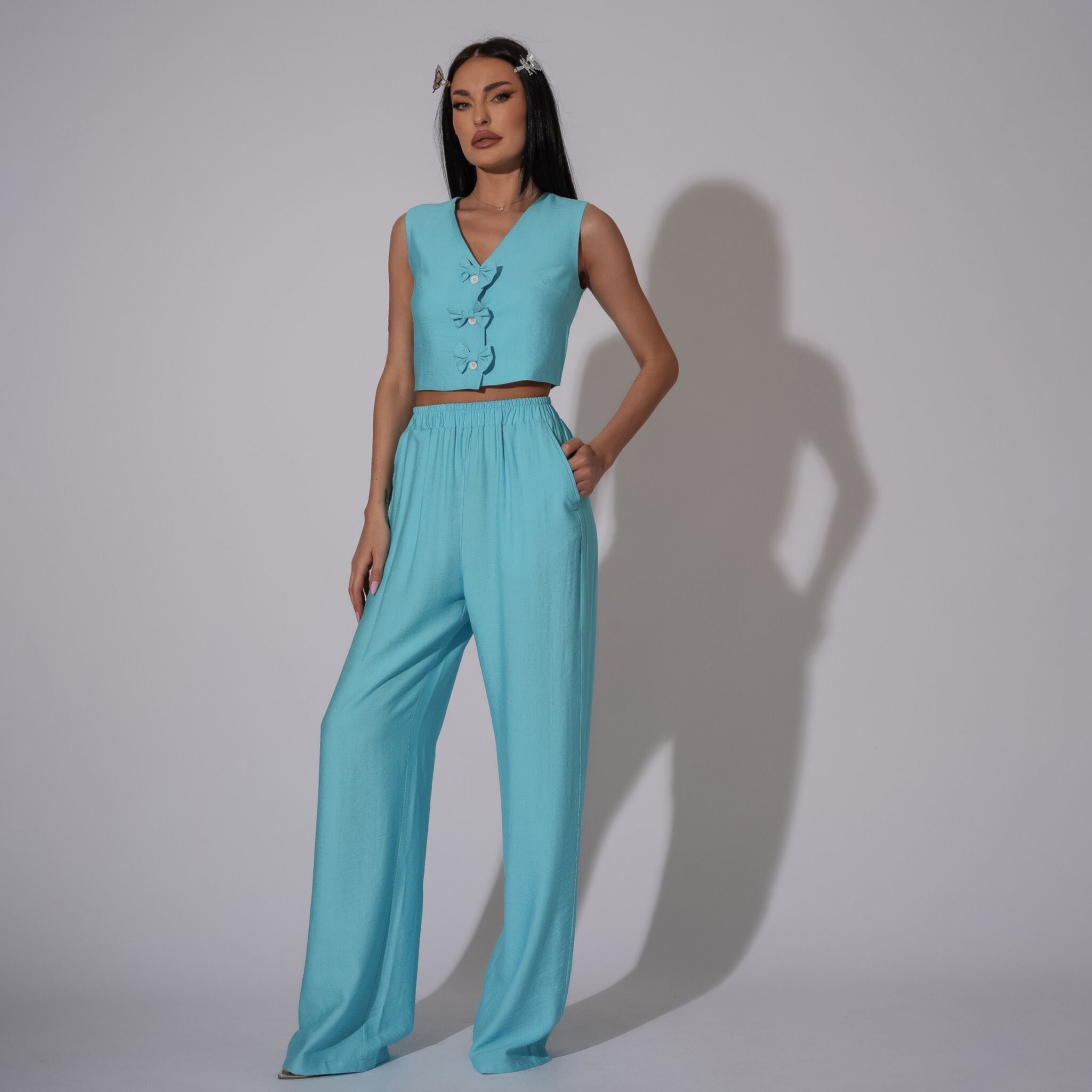 Pantaloni lungi, drepti, din in Bluey Carolina D
