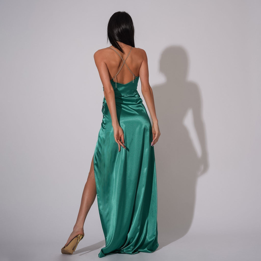 Rochie lunga verde din satin Be that girl Carolina D