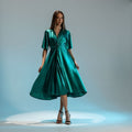 Rochie verde lunga din satin London Carolina D