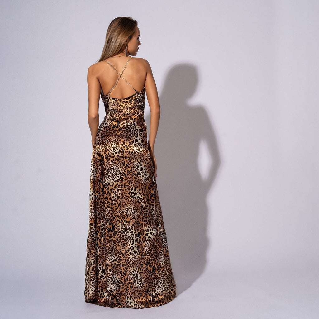 Rochie lunga din satin animal print Be that girl Carolina D