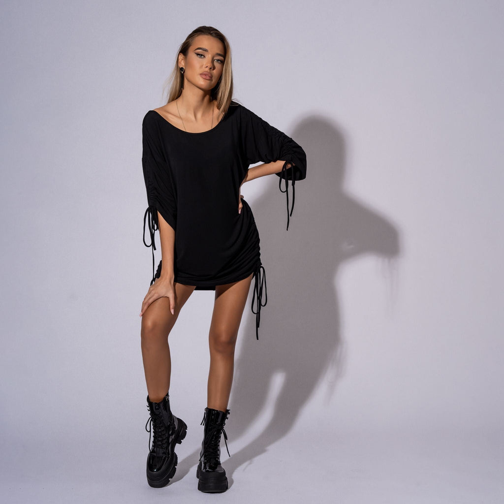 Rochie tricou cu snururi si drapaje I don’t care Carolina D