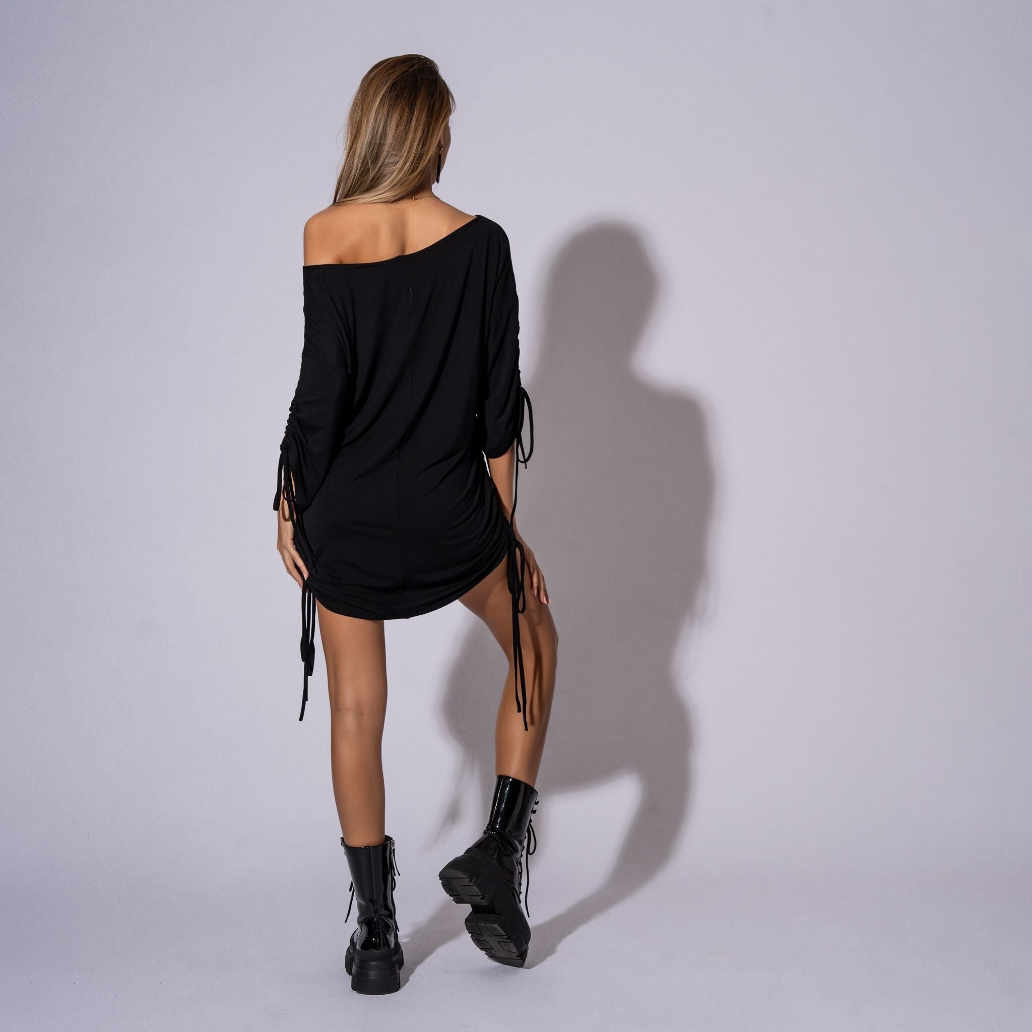 Rochie tricou cu snururi si drapaje I don’t care Carolina D