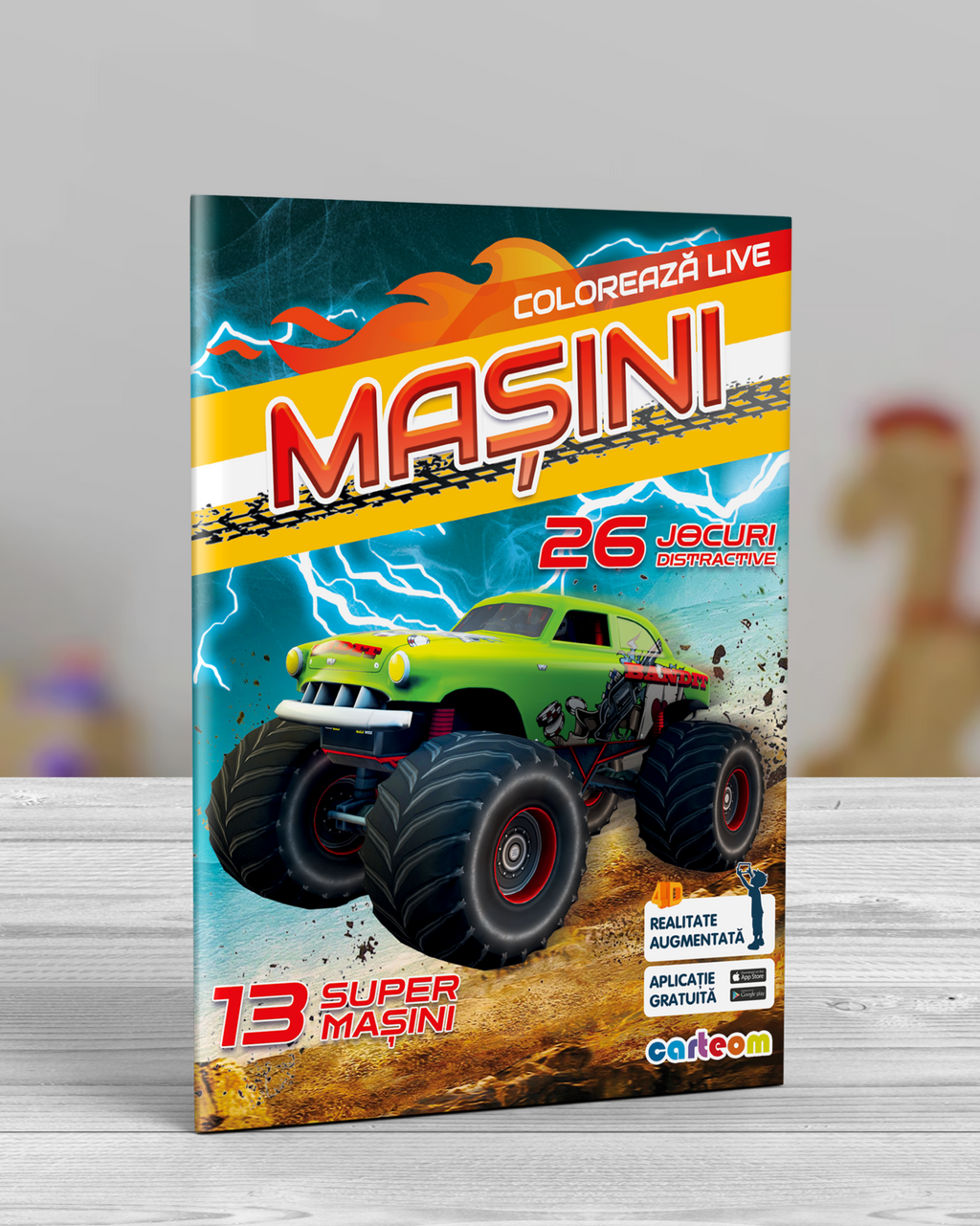 Mașini - Carte de colorat cu Realitate Augmentată, 4D Carteom