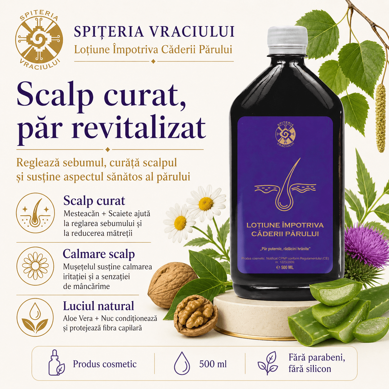 Leac Bătrânesc pentru Căderea Părului – Loțiune Capilară Naturală | 500ml Spiteria Vraciului