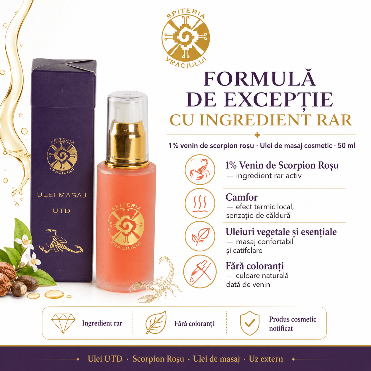 Ulei Masaj Terapeutic Natural – Dureri Articulare și Musculare | UTD Spiteria Vraciului